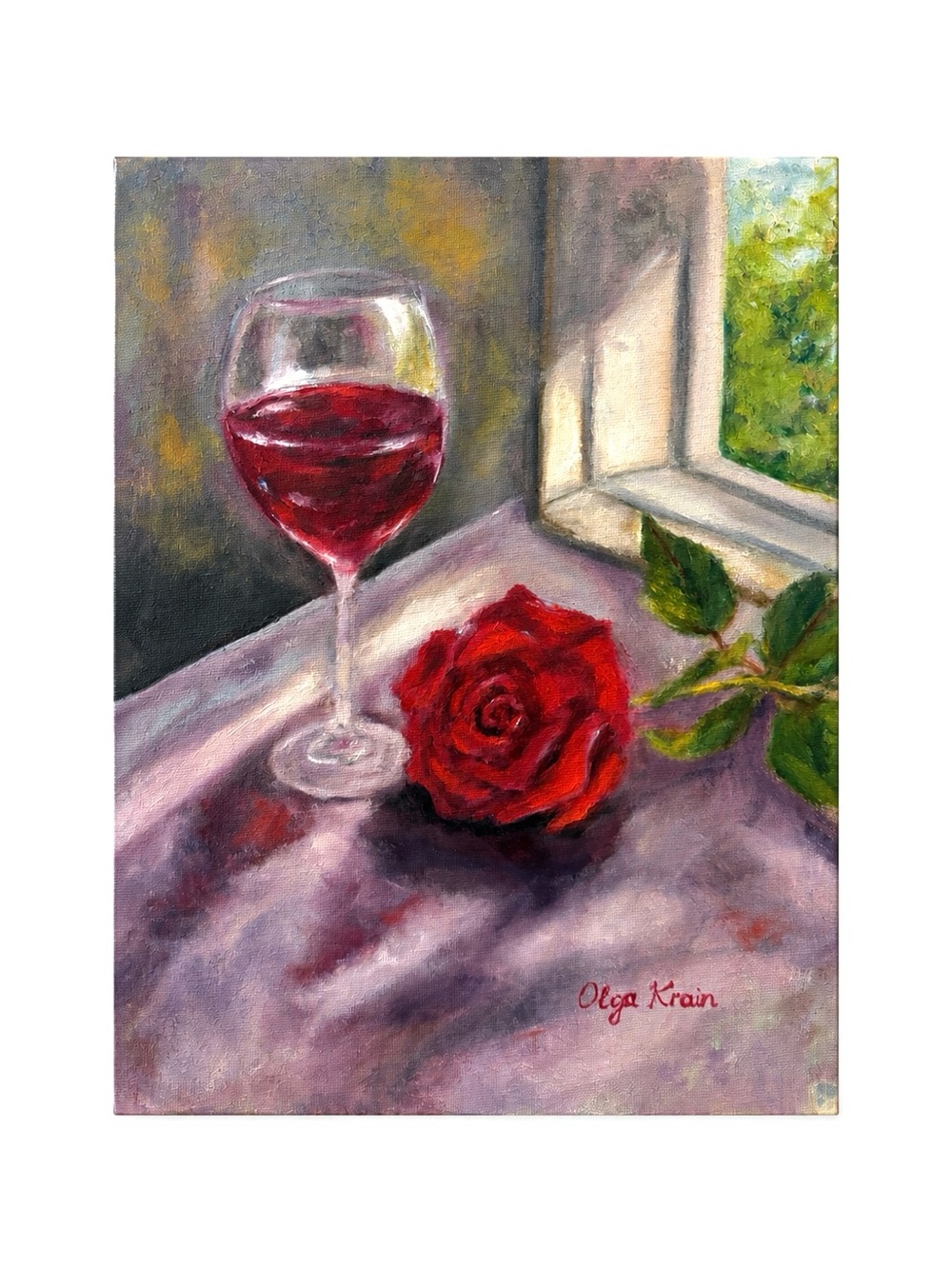 Original Still Life Wine & Rose Oil Painting Signed 8”x10” Canvas Board Unframed